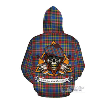 MacBeth (McBeth) Tartan Cotton Hoodie with Family Crest and Bearded Skull Holding Bottles of Whiskey Pullover Hoodie - Tartan Vibes Clothing
