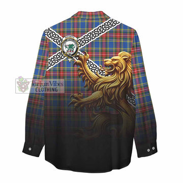 MacBeth (McBeth) Crest Tartan Women's Casual Shirt with Golden Lion Emblem Celtic Style - Tartan Vibes Clothing