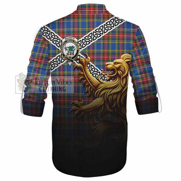 MacBeth (McBeth) Crest Tartan Ghillie Kilt Shirt with Golden Lion Emblem Celtic Style - Tartan Vibes Clothing