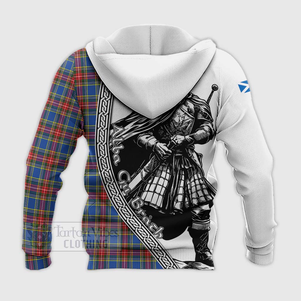 Tartan Vibes Clothing MacBeth (McBeth) Tartan Clan Crest Knitted Hoodie with Highlander Warrior Celtic Style