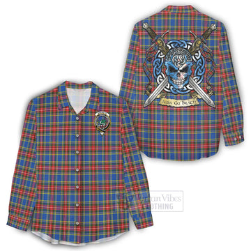 MacBeth (McBeth) Tartan Women's Casual Shirt with Family Crest Celtic Skull Style