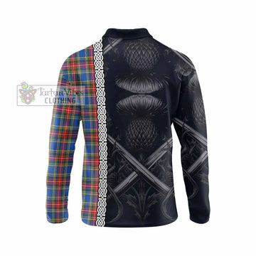 MacBeth (McBeth) Tartan Long Sleeve Polo Shirt with Family Crest Cross Sword Thistle Celtic Vibes - Tartan Vibes Clothing