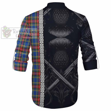 MacBeth (McBeth) Tartan Ghillie Kilt Shirt with Family Crest Cross Sword Thistle Celtic Vibes - Tartan Vibes Clothing