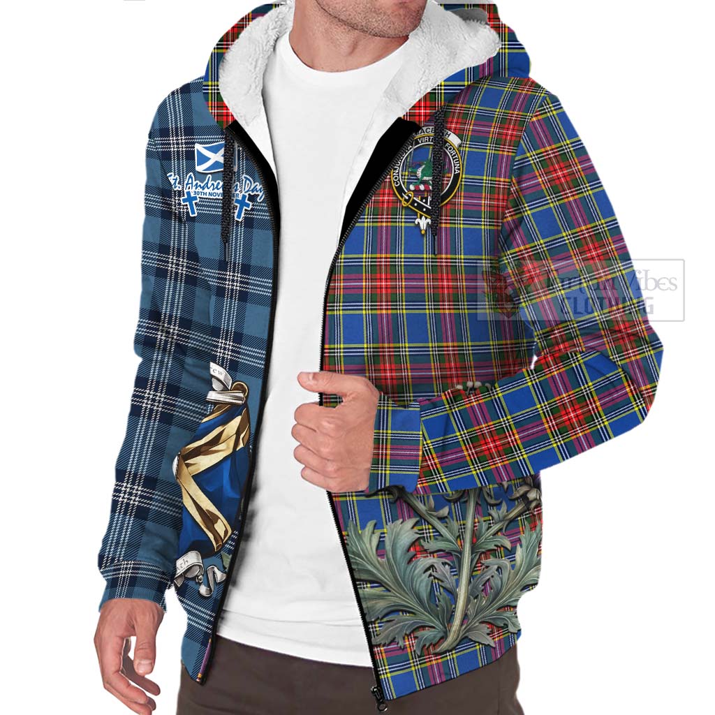 Tartan Vibes Clothing MacBeth (McBeth) Tartan Sherpa Hoodie Happy St. Andrew's Day Half Tartan Style