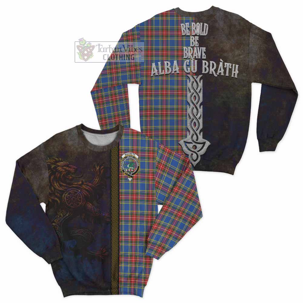 MacBeth (McBeth) Tartan Family Crest Sweatshirt Alba Gu Brath Be Brave Lion Ancient Style - Tartan Vibes Clothing