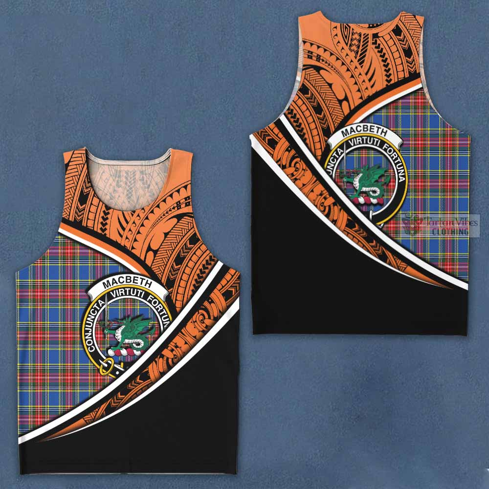 Tartan Vibes Clothing MacBeth (McBeth) Crest Tartan Men's Tank Top with Maori Tattoo Style - Orange Version