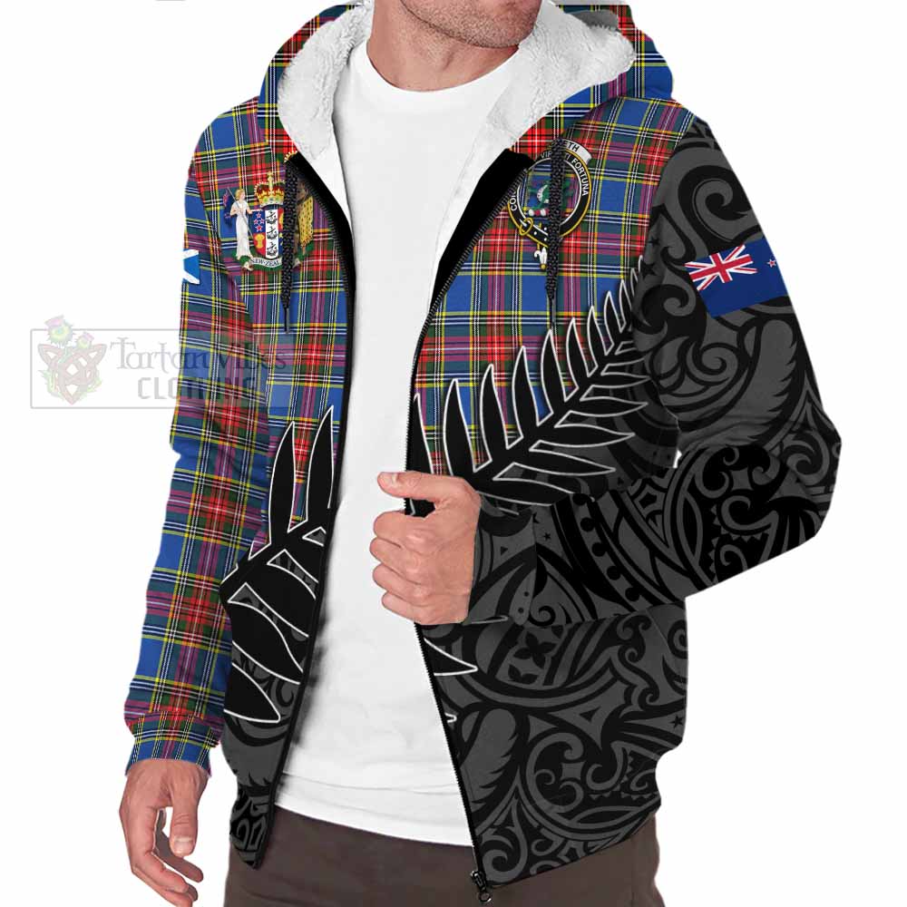 Tartan Vibes Clothing MacBeth (McBeth) Crest Tartan Sherpa Hoodie with New Zealand Silver Fern Half Style