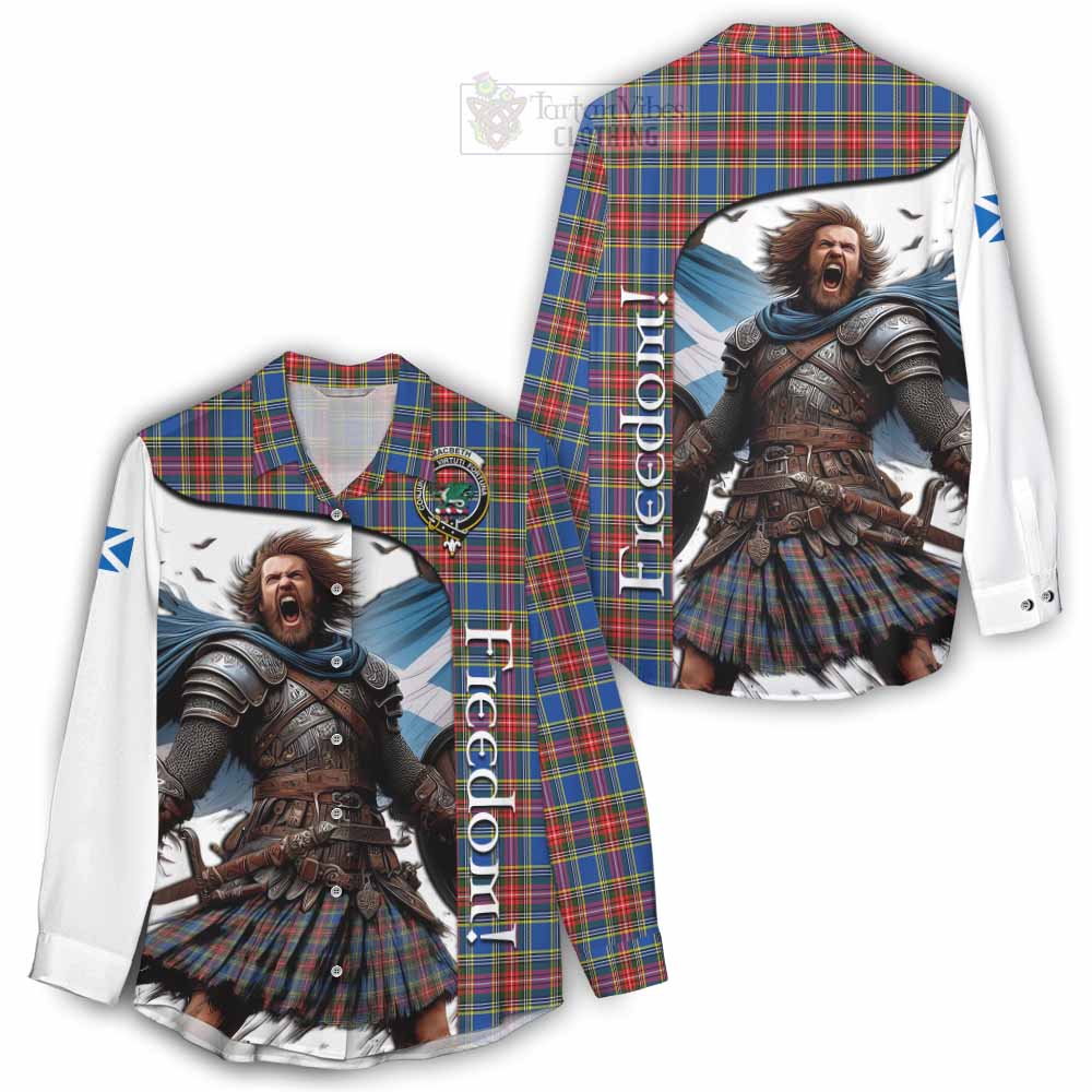 Tartan Vibes Clothing MacBeth (McBeth) Crest Tartan Women's Casual Shirt Inspired by the Freedom of Scottish Warrior