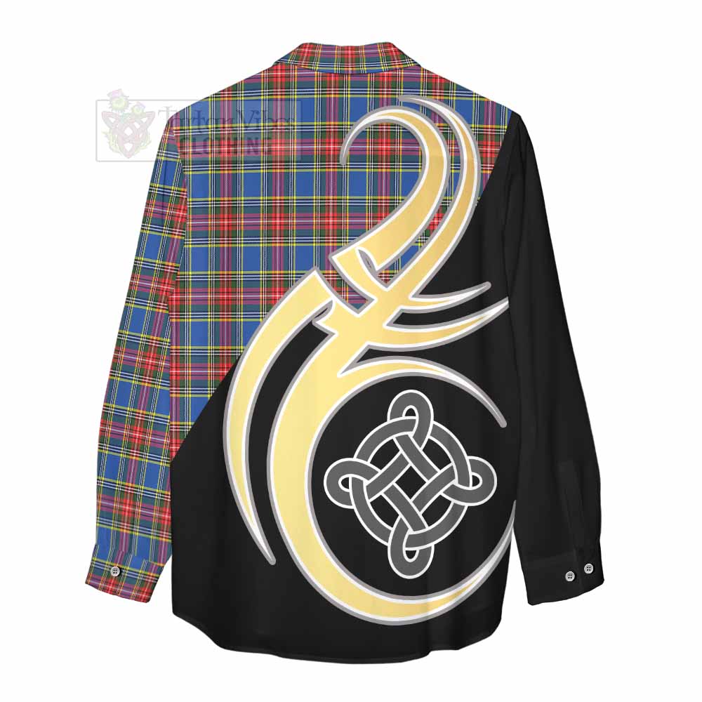 Tartan Vibes Clothing MacBeth (McBeth) Tartan Women's Casual Shirt with Family Crest and Celtic Symbol Style