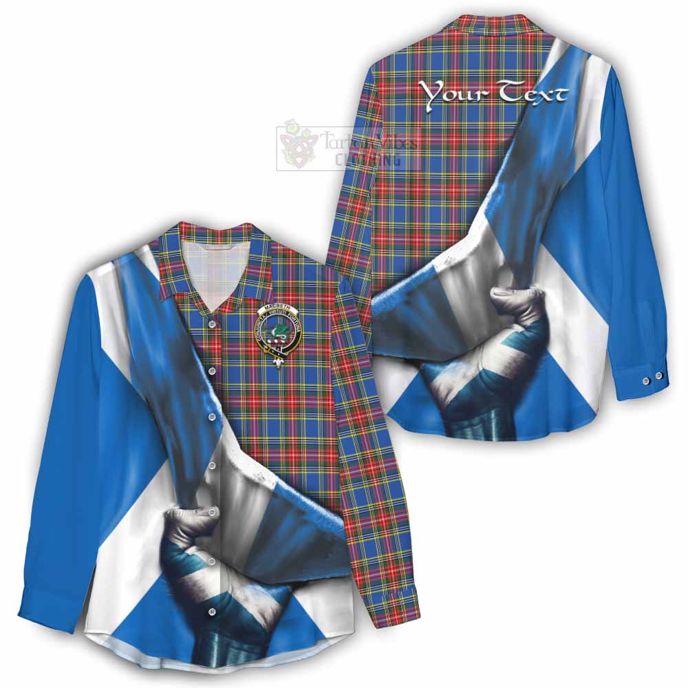 Tartan Vibes Clothing MacBeth (McBeth) Tartan Women's Casual Shirt with Family Crest Scotland Patriotic Style