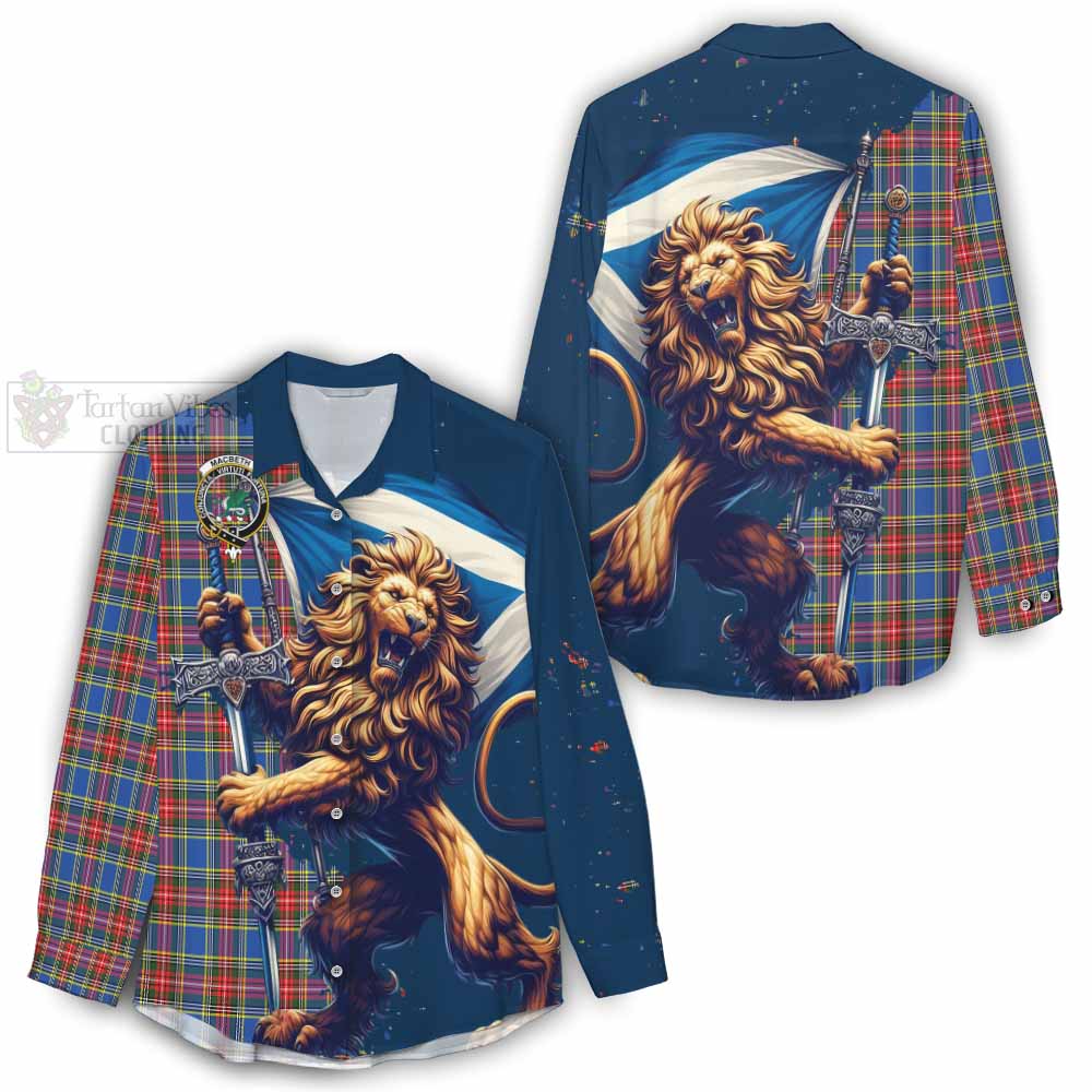 Tartan Vibes Clothing MacBeth (McBeth) Tartan Family Crest Women's Casual Shirt with Scottish Majestic Lion