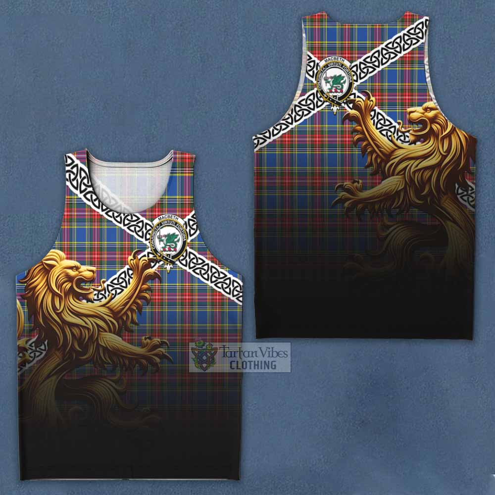 MacBeth (McBeth) Crest Tartan Men's Tank Top with Golden Lion Emblem Celtic Style - Tartan Vibes Clothing