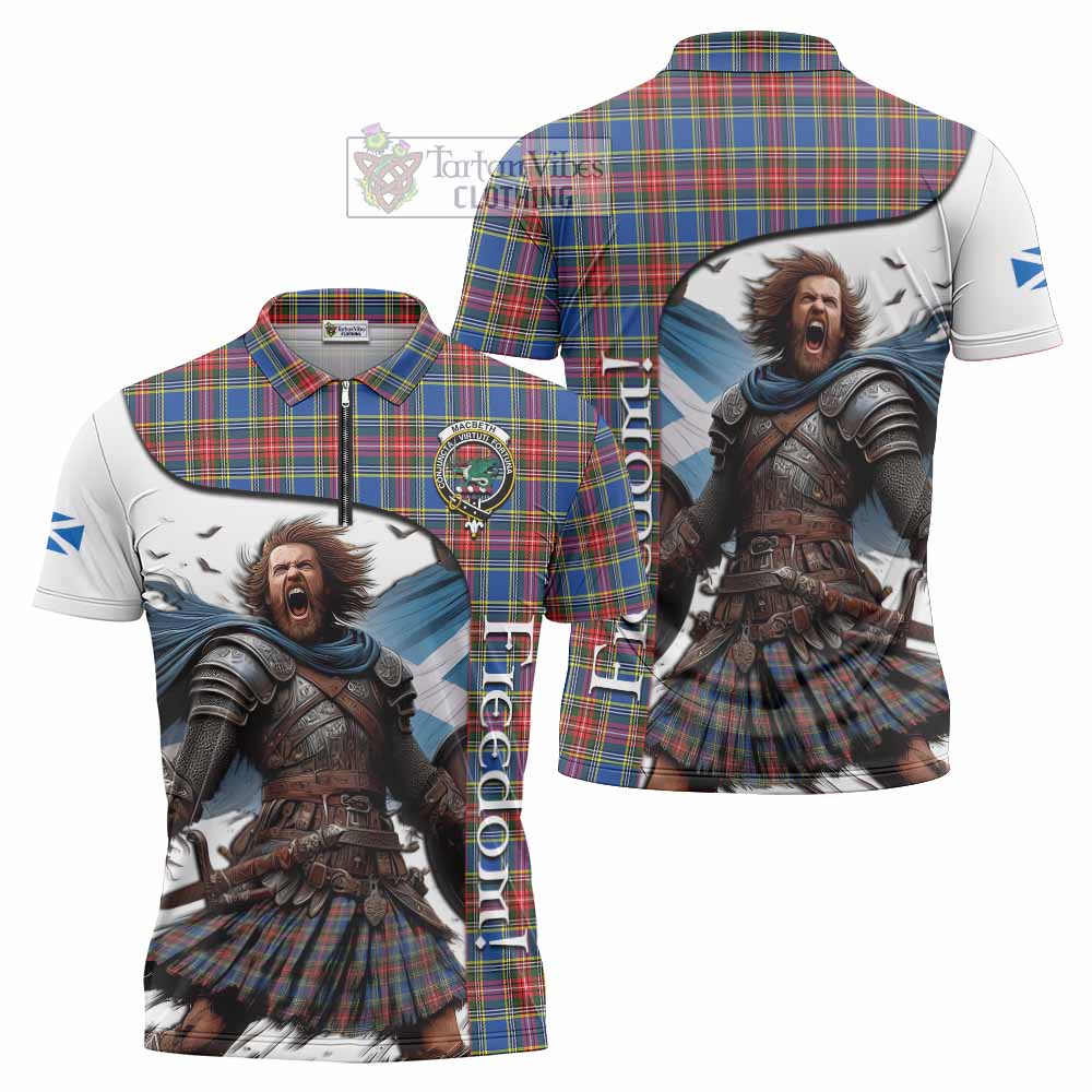 Tartan Vibes Clothing MacBeth (McBeth) Crest Tartan Zipper Polo Shirt Inspired by the Freedom of Scottish Warrior