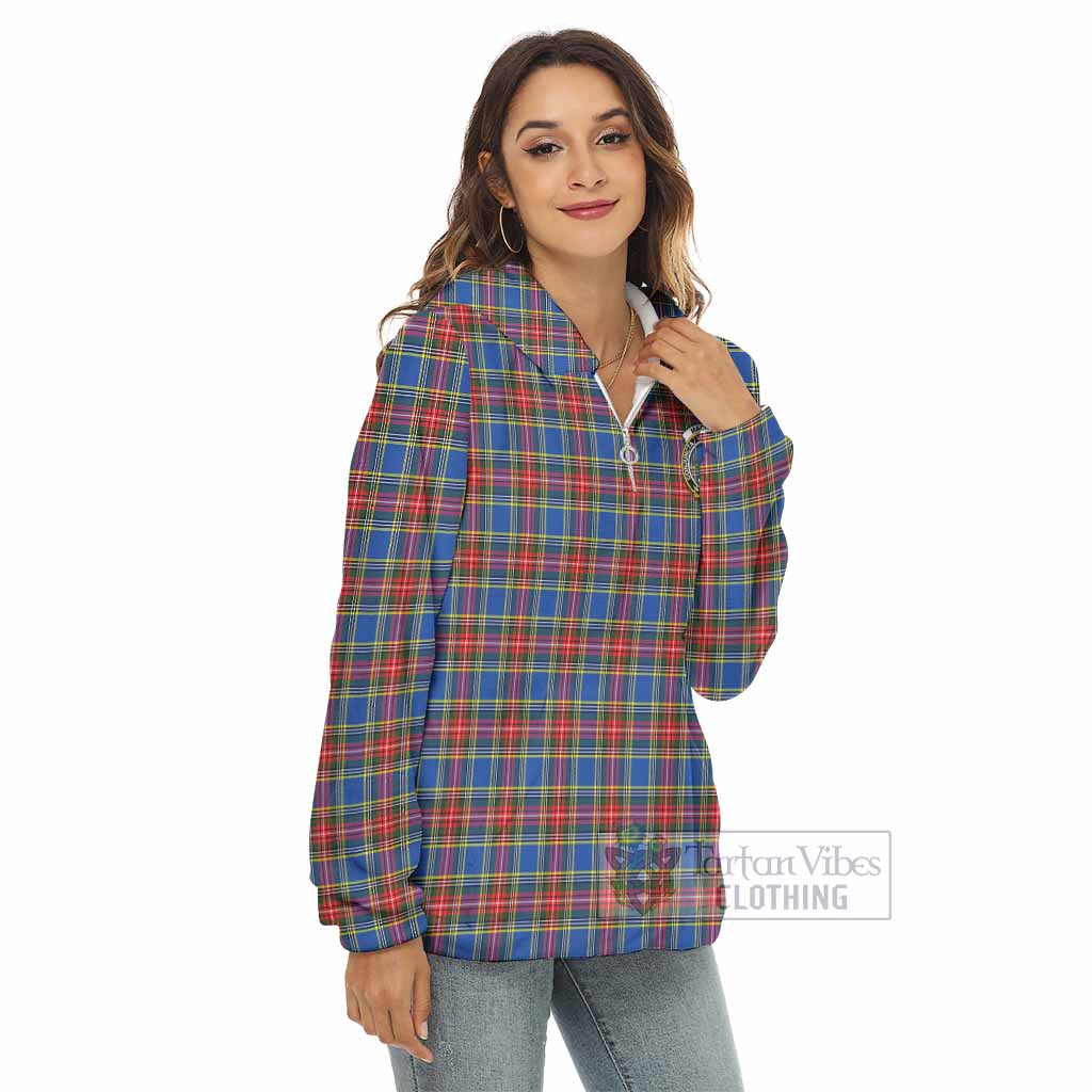 Tartan Vibes Clothing MacBeth (McBeth) Tartan Crest Women's Borg  Half Zip Fleece Hoodie