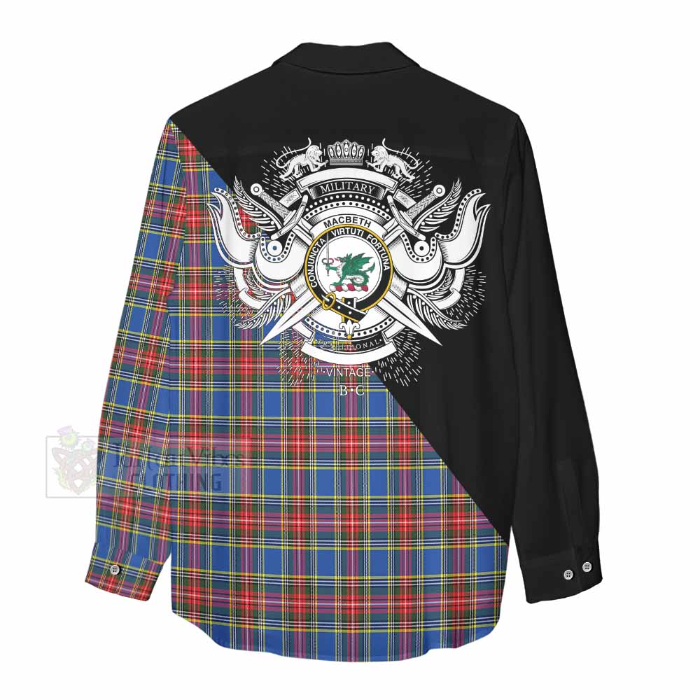 Tartan Vibes Clothing MacBeth (McBeth) Tartan Women's Casual Shirt with Family Crest and Military Logo Style