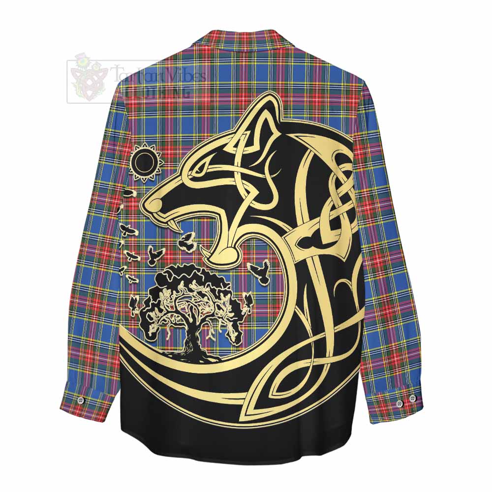 Tartan Vibes Clothing MacBeth (McBeth) Tartan Women's Casual Shirt with Family Crest Celtic Wolf Style