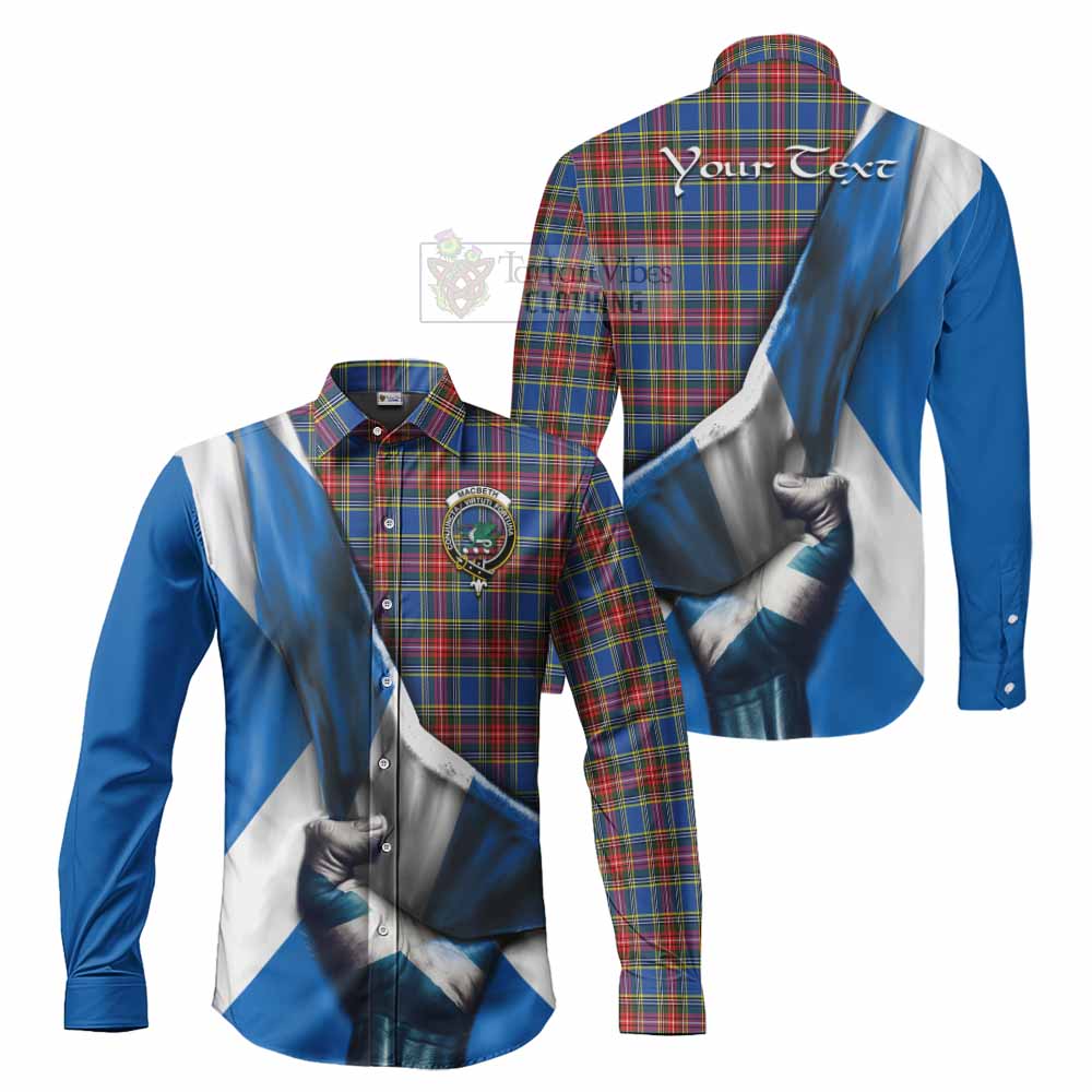 Tartan Vibes Clothing MacBeth (McBeth) Tartan Long Sleeve Button Shirt with Family Crest Scotland Patriotic Style