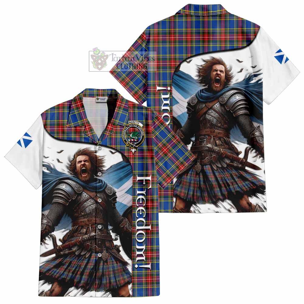 Tartan Vibes Clothing MacBeth (McBeth) Crest Tartan Short Sleeve Button Shirt Inspired by the Freedom of Scottish Warrior