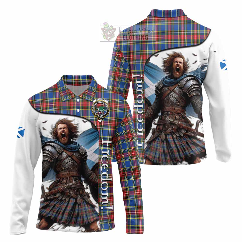 Tartan Vibes Clothing MacBeth (McBeth) Crest Tartan Long Sleeve Polo Shirt Inspired by the Freedom of Scottish Warrior