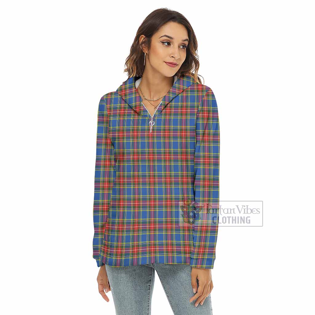 Tartan Vibes Clothing MacBeth (McBeth) Tartan Women's Borg  Half Zip Fleece Hoodie