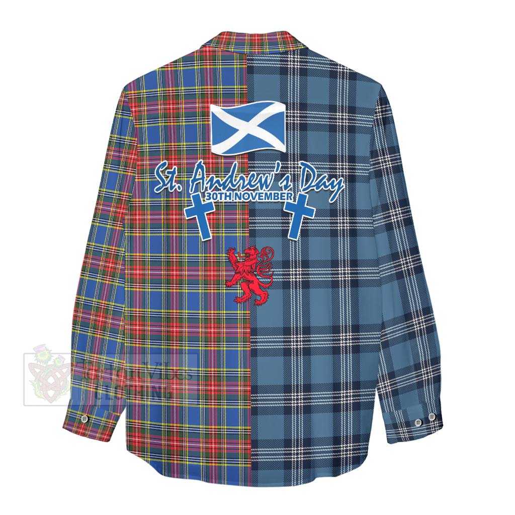 Tartan Vibes Clothing MacBeth (McBeth) Tartan Women's Casual Shirt Happy St. Andrew's Day Half Tartan Style