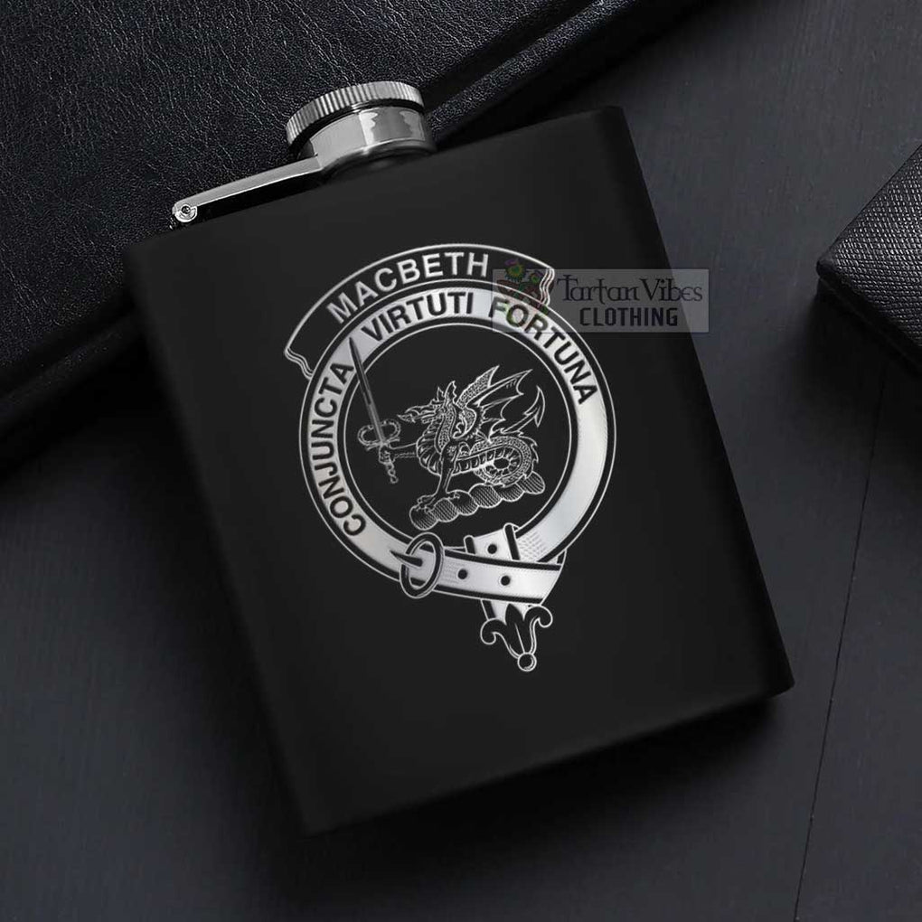 MacBeth (McBeth) Crest Hip Flask Set 7oz Black Stainless Steel with A Gift Box - 2D-tartanvibesclothing