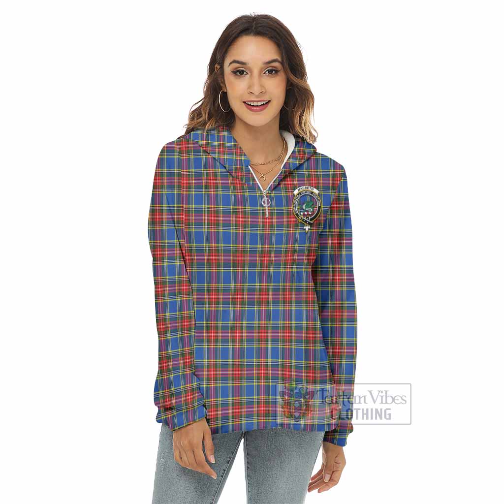 Tartan Vibes Clothing MacBeth (McBeth) Tartan Crest Women's Borg  Half Zip Fleece Hoodie