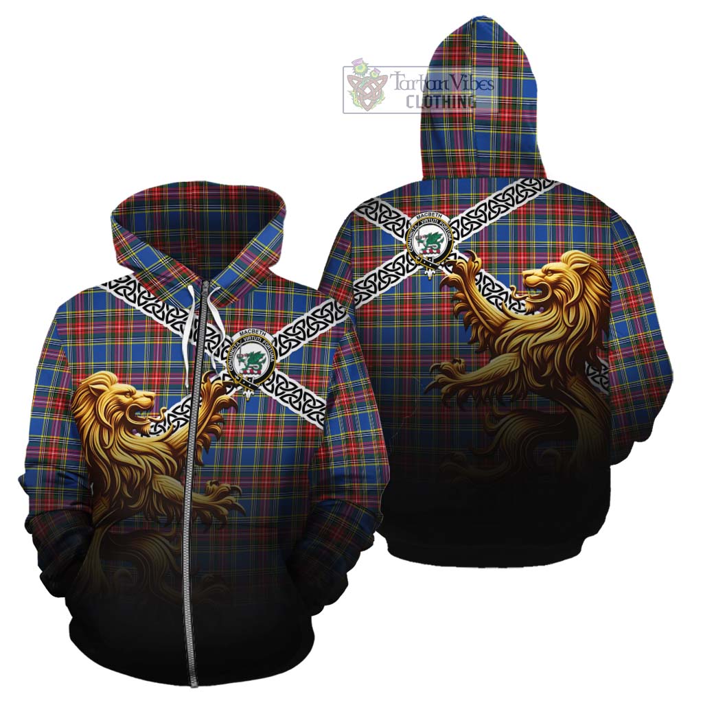 MacBeth (McBeth) Crest Tartan Cotton Hoodie with Golden Lion Emblem Celtic Style Zip Hoodie - Tartan Vibes Clothing