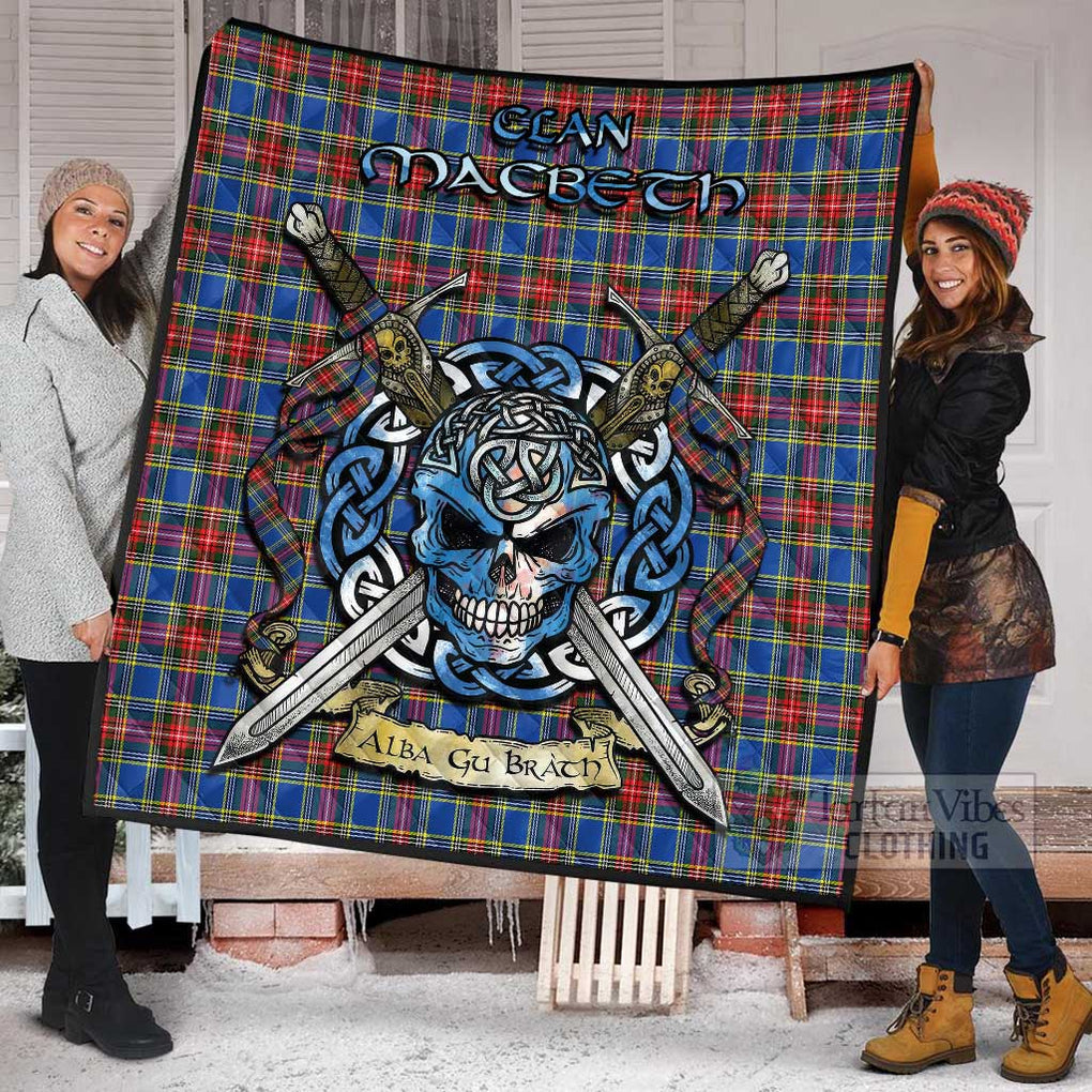 Tartan Vibes Clothing MacBeth (McBeth) Tartan Quilt with Celtic Skull Alba Gu Brath Style