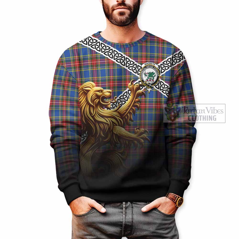 MacBeth (McBeth) Crest Tartan Sweatshirt with Golden Lion Emblem Celtic Style - Tartan Vibes Clothing