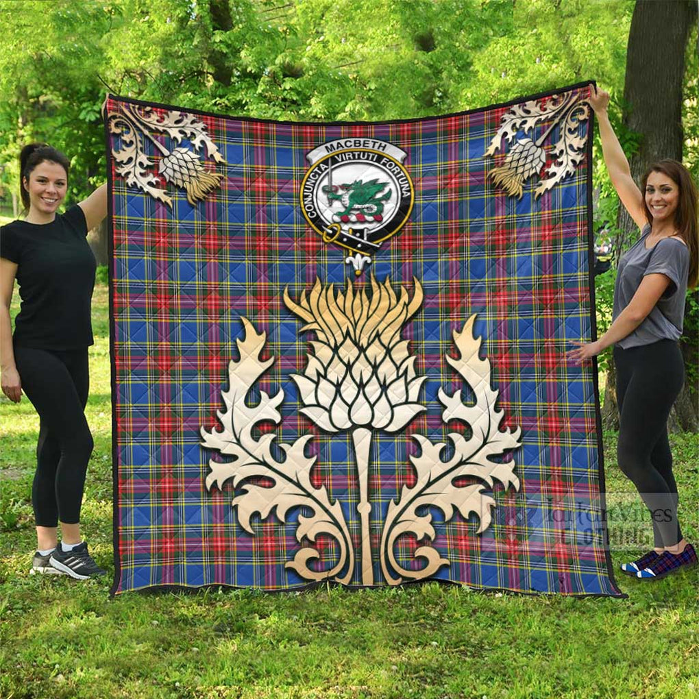 Tartan Vibes Clothing MacBeth (McBeth) Tartan Quilt with Family Crest and Golden Thistle Style