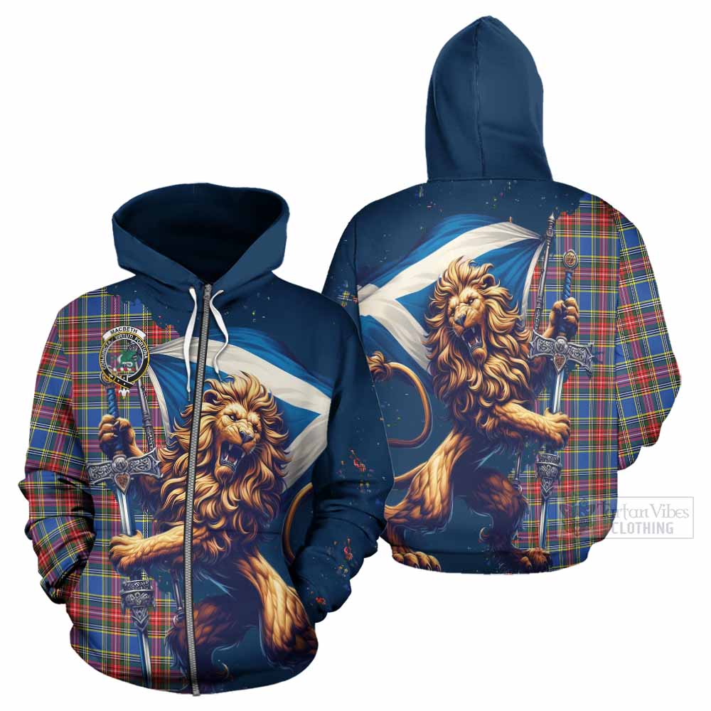 Tartan Vibes Clothing MacBeth (McBeth) Tartan Family Crest Hoodie with Scottish Majestic Lion