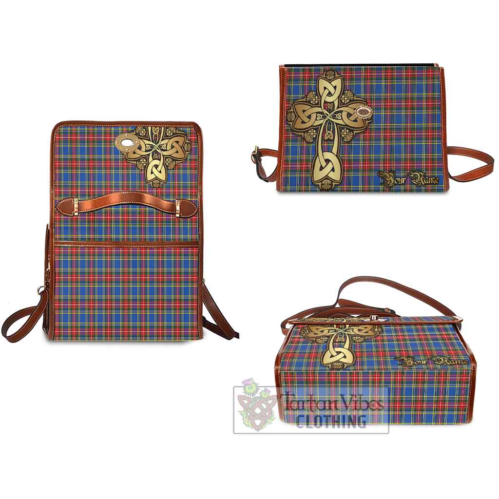 Tartan Vibes Clothing MacBeth (McBeth) Tartan Waterproof Canvas Bag Golden Thistle Celtic Cross Style