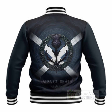 MacBeth (McBeth) Clan Crest Baseball Jacket with Celtic Knot Thistle and Saltire - Tartan Vibes Clothing