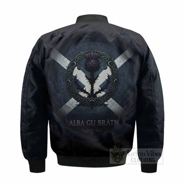 MacBeth (McBeth) Clan Crest Bomber Jacket with Celtic Knot Thistle and Saltire - Tartan Vibes Clothing