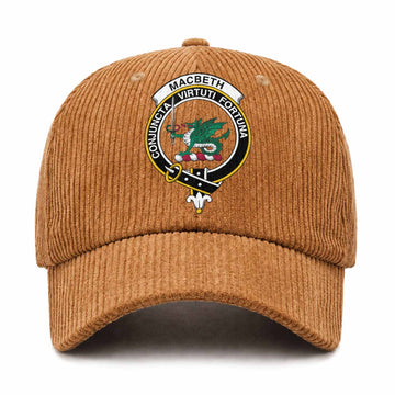 MacBeth (McBeth) Scottish Clan Crest Corduroy Baseball Cap One Size (Adjustable) Camel - Tartan Vibes Clothing