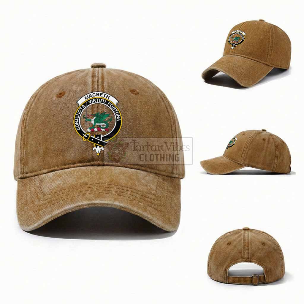 MacBeth (McBeth) Scottish Clan Crest Washed Baseball Cap One Size (Adjustable) Ginger - Tartan Vibes Clothing