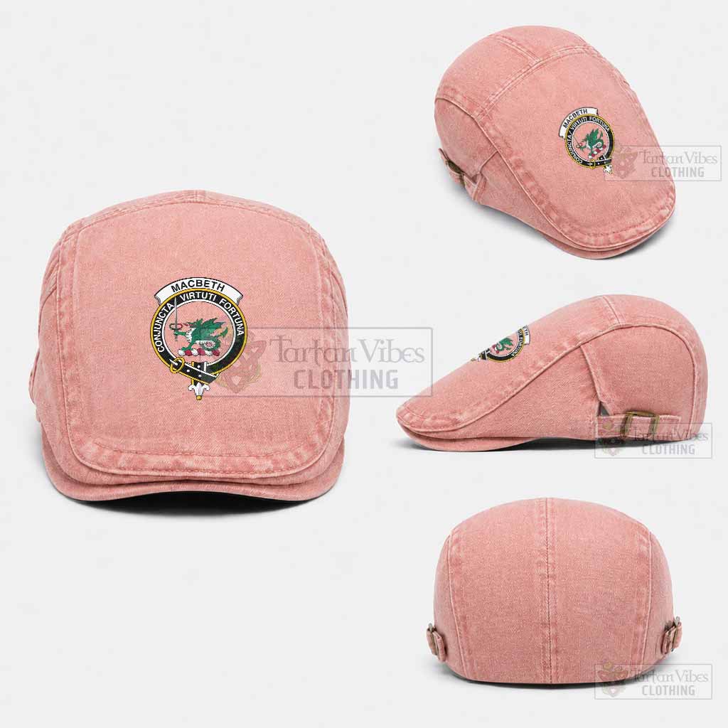 MacBeth (McBeth) Scottish Clan Crest Washed Flat Cap - Unisex Jeff Cap One Size (Adjustable) Pink - Tartan Vibes Clothing