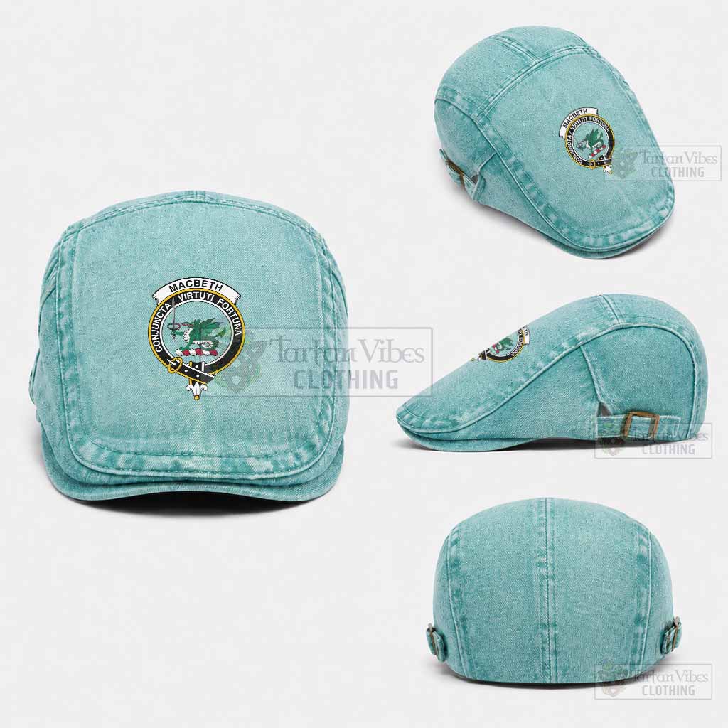MacBeth (McBeth) Scottish Clan Crest Washed Flat Cap - Unisex Jeff Cap One Size (Adjustable) Lake Blue - Tartan Vibes Clothing