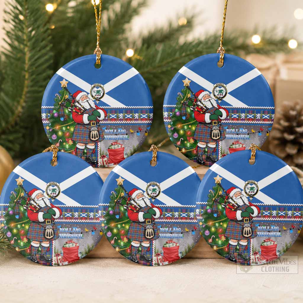 MacBeth (McBeth) Tartan Crest Christmas Ceramic Circle Ornament Nollaig Chridheil Patchwork Style Pack of 5 - Tartan Vibes Clothing