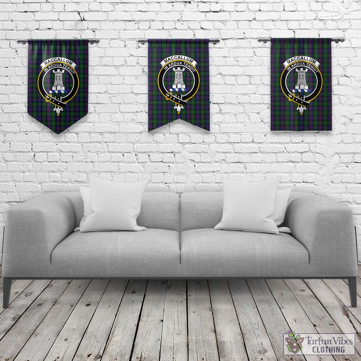 Tartan Vibes Clothing MacCallum Tartan Gonfalon, Tartan Banner with Family Crest