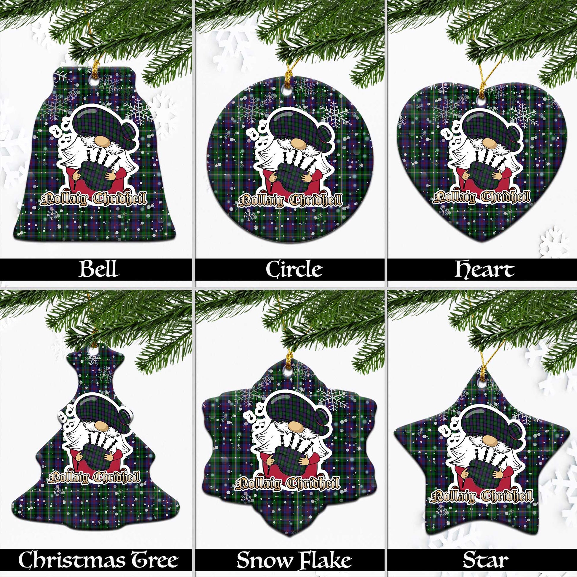 MacCallum Tartan Christmas Ornaments with Scottish Gnome Playing Bagpipes Ceramic - Tartanvibesclothing