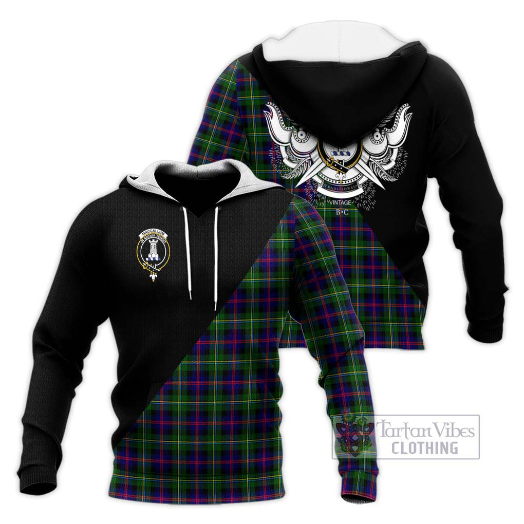 Tartan Vibes Clothing MacCallum #2 Tartan Knitted Hoodie with Family Crest and Military Logo Style