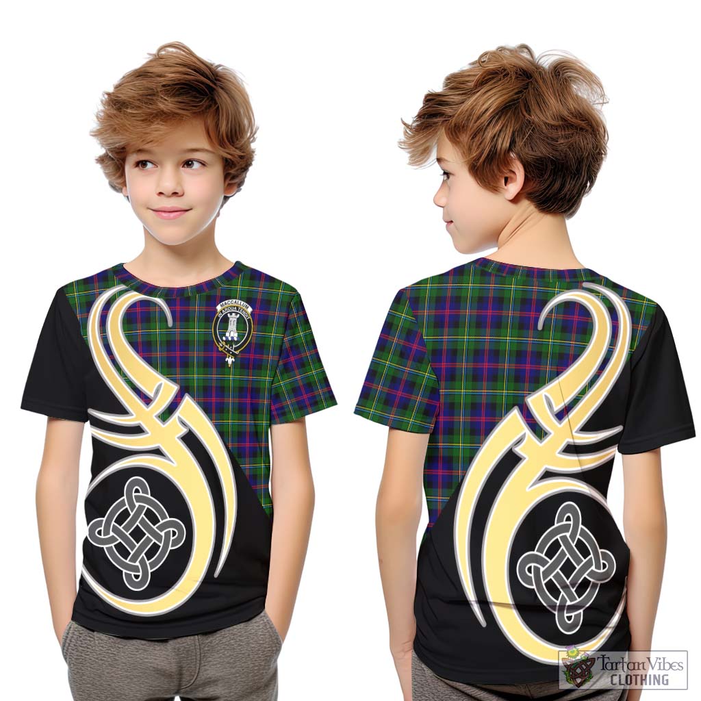 Tartan Vibes Clothing MacCallum #2 Tartan Kid T-Shirt with Family Crest and Celtic Symbol Style