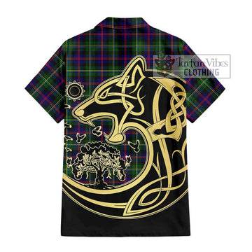 MacCallum #2 Tartan Short Sleeve Button Shirt with Family Crest Celtic Wolf Style