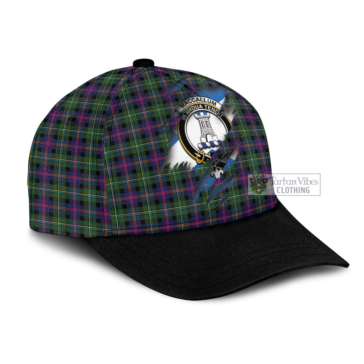 Tartan Vibes Clothing MacCallum #2 Tartan Classic Cap with Family Crest In Me Style