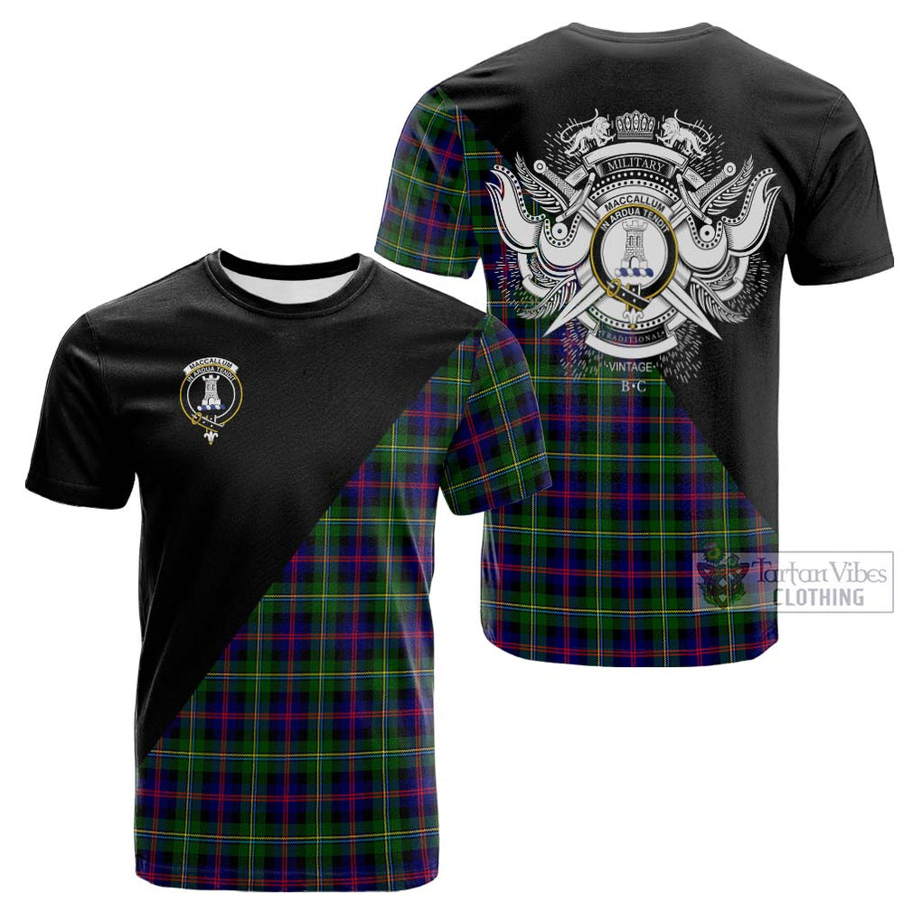 Tartan Vibes Clothing MacCallum #2 Tartan Cotton T-shirt with Family Crest and Military Logo Style