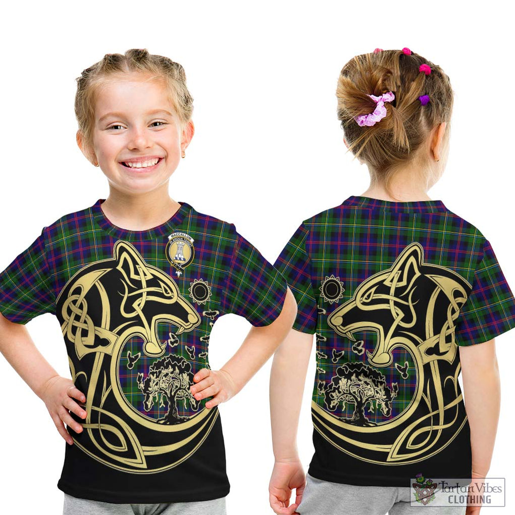 Tartan Vibes Clothing MacCallum #2 Tartan Kid T-Shirt with Family Crest Celtic Wolf Style