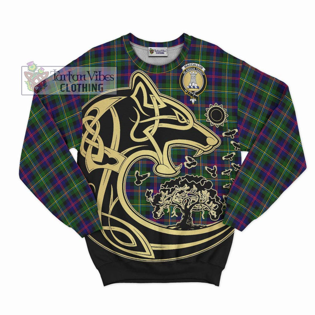 Tartan Vibes Clothing MacCallum #2 Tartan Sweatshirt with Family Crest Celtic Wolf Style