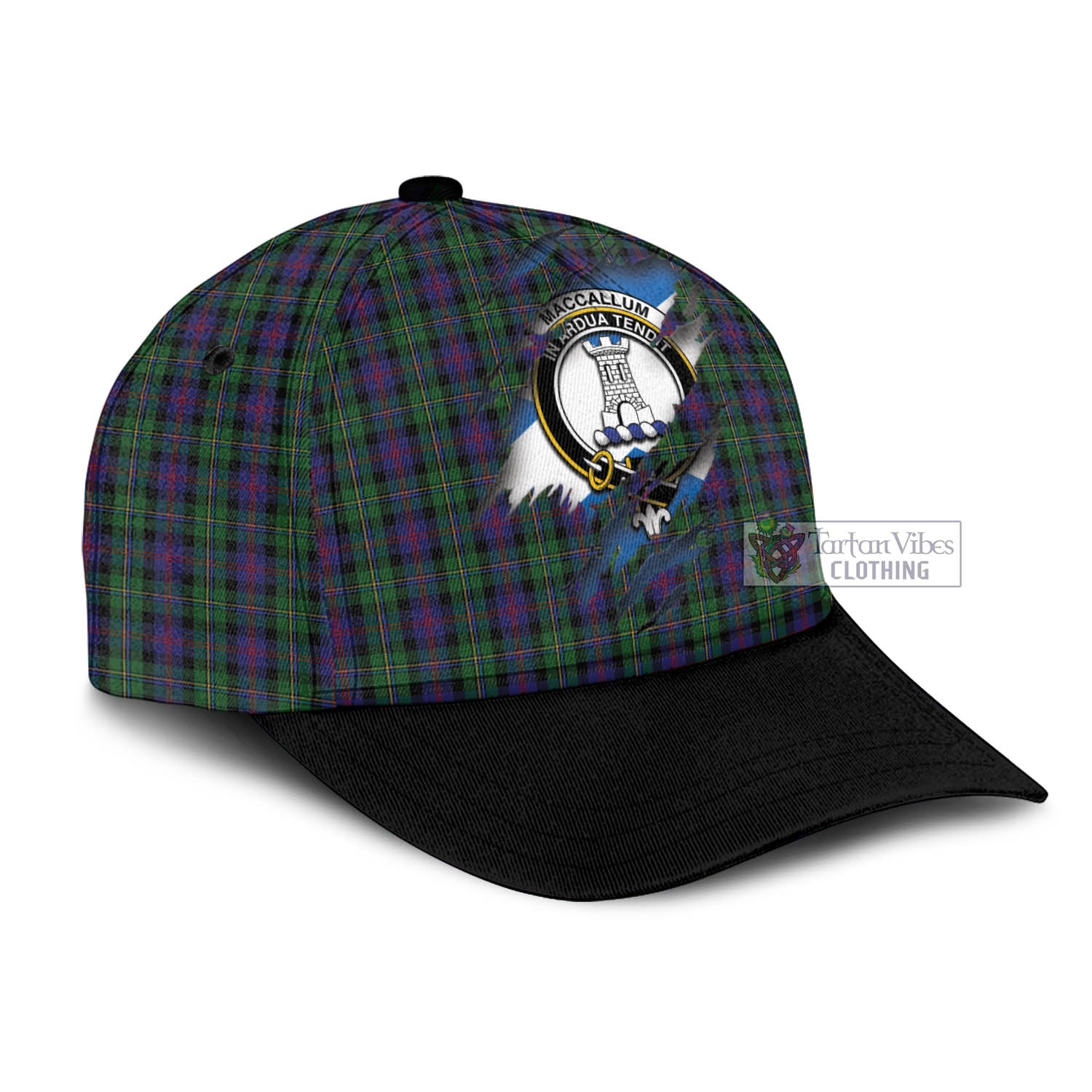 Tartan Vibes Clothing MacCallum Tartan Classic Cap with Family Crest In Me Style